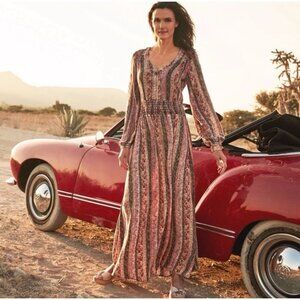 Soft Surroundings Boho Long Sleeve Maxi Dress Women M Earthy Esperanza Hippie